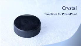  Presentation with puck - Presentation theme featuring black hockey puck on ice background and a sky blue colored foreground