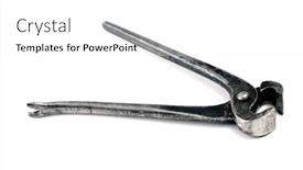  Presentation with modern electric iron isolated - Beautiful PPT theme featuring black iron cutting tongs isolated on a white background backdrop and a white colored foreground