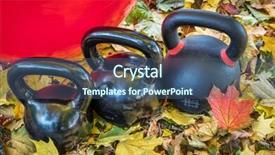  Presentation with maple leaves - Colorful slides enhanced with black iron exercise kettlebells and swiss ball with maple leaves - outdoor fitness concept backdrop and a ocean colored foreground