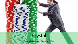  Presentation with casino - Colorful presentation theme enhanced with black jack - businessman and casino chips backdrop and a seafoam green colored foreground