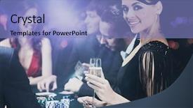  Presentation with free trial casino - Cool new PPT theme with black jack - poker players sitting in casino backdrop and a light blue colored foreground