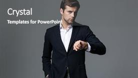  Presentation with black - Colorful PPT theme enhanced with black jacket looking at wristwatch backdrop and a gray colored foreground