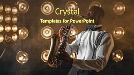  Presentation with performer - PPT layouts having art appreciation - black jazz performer plays background and a tawny brown colored foreground