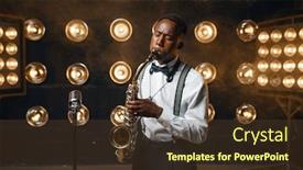 Presentation with jazz - Presentation design having black jazz performer plays background and a tawny brown colored foreground