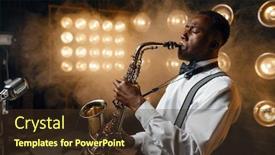  Presentation with performer - Cool new presentation theme with black-jazz-performer-plays backdrop and a tawny brown colored foreground
