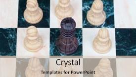  Presentation with chessboard - Colorful presentation design enhanced with black king surrounded by white pawns chess pieces on the chessboard backdrop and a lemonade colored foreground