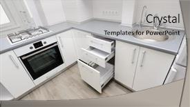  Presentation with kitchen design - Beautiful PPT layouts featuring black kitchen minimalistic clean design backdrop and a light gray colored foreground