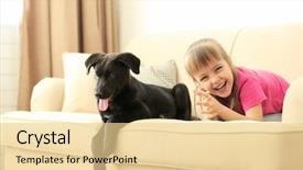  Presentation with puppy - Cool new PPT theme with black labrador - little cute girl with puppy backdrop and a blonde colored foreground
