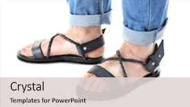  Presentation with black man - Audience pleasing presentation consisting of black leather sandals on man' backdrop and a light gray colored foreground
