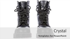  Presentation with steel - Slide set featuring black leather work boots background and a white colored foreground