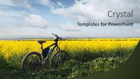  Presentation with black yellow - Audience pleasing PPT theme consisting of black-male-bike-on-blooming backdrop and a light blue colored foreground