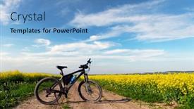  Presentation with black yellow - Presentation design enhanced with black-male-bike-on-blooming background and a light blue colored foreground