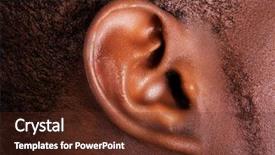  Presentation with human ear - Beautiful presentation theme featuring black male ear close up backdrop and a tawny brown colored foreground