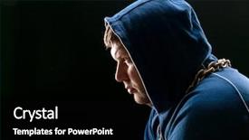  Presentation with cyber crime hood and mask - Beautiful slides featuring black male prison - angry man sitting with hood backdrop and a  colored foreground