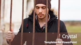  Presentation with wool - Colorful PPT theme enhanced with black male prison - attractive guy behide the bars backdrop and a tawny brown colored foreground