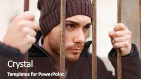  Presentation with frp bars - Cool new presentation design with black male prison - attractive guy behide the bars backdrop and a tawny brown colored foreground