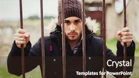  Presentation with prison bars - Amazing slide deck having black male prison - attractive guy behide the bars backdrop and a wine colored foreground