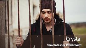  Presentation with frp bars - Slide deck with black male prison - attractive guy behide the bars background and a  colored foreground