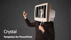  Presentation with head - Audience pleasing PPT theme consisting of black male prison handcuff - business man with monitor screen backdrop and a  colored foreground