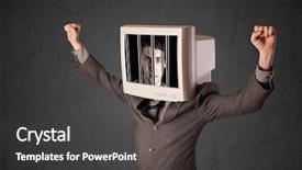  Presentation with head - Slide deck enhanced with black male prison handcuff - business man with monitor screen background and a dark gray colored foreground