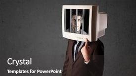  Presentation with head - PPT theme having black male prison handcuff - business man with monitor screen background and a dark gray colored foreground