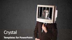  Presentation with head - Presentation theme enhanced with black male prison handcuff - business man with monitor screen background and a dark gray colored foreground