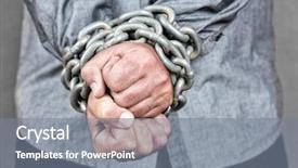  Presentation with chains - Audience pleasing PPT theme consisting of black male prison handcuff - elegant man with his hands backdrop and a  colored foreground