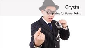  Presentation with funny - Presentation design with black male prison handcuff - funny gentleman in striped suit background and a white colored foreground