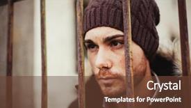  Presentation with wool - Beautiful PPT layouts featuring black male prison justice - attractive guy behide the bars backdrop and a  colored foreground