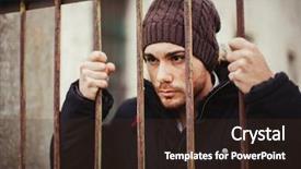  Presentation with frp bars - Amazing PPT theme having black male prison justice - attractive guy behide the bars backdrop and a  colored foreground