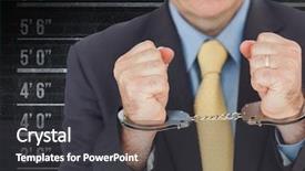  Presentation with digital image - Colorful slide deck enhanced with black male prison justice - closeup of businessman with handcuffed backdrop and a dark gray colored foreground