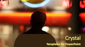  Presentation with city silhouette - Presentation having silhouettes head - black male silhouette over blurred background and a tawny brown colored foreground