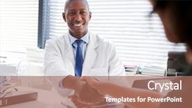  Presentation with hand shake law office - Slide set featuring black male surgery - female patient shaking hands background and a coral colored foreground