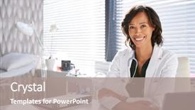  Presentation with female - PPT layouts having black male surgery - portrait of smiling female doctor background and a gray colored foreground