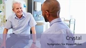 Presentation with hospital - Colorful presentation theme enhanced with black male surgery - senior patient and doctor have backdrop and a light blue colored foreground