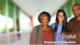  Presentation with elderly care - Beautiful slides featuring black males - health care worker helping backdrop and a tawny brown colored foreground