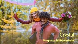  Presentation with fall - Beautiful presentation theme featuring black man carrying his caucasian girl piggyback in fall both being joyful backdrop and a tawny brown colored foreground