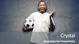  Presentation with wow - Cool new PPT theme with black man holding soccer ball backdrop and a gray colored foreground