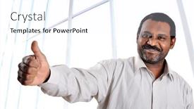  Presentation with black-man - Colorful theme enhanced with black man in glass building backdrop and a sky blue colored foreground