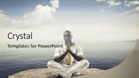 Presentation with black man - Audience pleasing theme consisting of black man meditating with legs crossed backdrop and a sky blue colored foreground