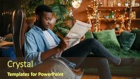  Presentation with newspaper - Audience pleasing presentation design consisting of black man reading newspaper in a comfortable chair backdrop and a tawny brown colored foreground