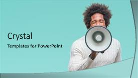  Presentation with black man - Colorful PPT theme enhanced with black man shouting through megaphone backdrop and a arctic colored foreground