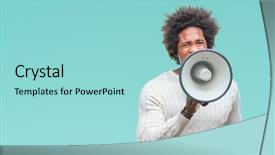 Presentation with black man - Colorful PPT layouts enhanced with black man shouting through megaphone backdrop and a arctic colored foreground
