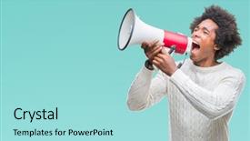  Presentation with young black couples hiking - Presentation theme enhanced with black man shouting through megaphone background and a arctic colored foreground