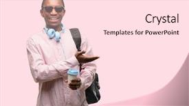  Presentation with black women student - PPT theme featuring black man student holding something background and a  colored foreground