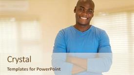  Presentation with black man - Amazing PPT theme having black man with arms folded backdrop and a  colored foreground