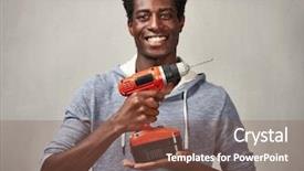  Presentation with drill - Colorful slide set enhanced with black man with drill backdrop and a violet colored foreground