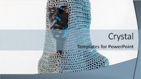  Presentation with war history - Presentation design with history clothing - viking helmet with chain mail background and a white colored foreground