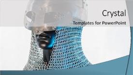  Presentation with war history - Cool new presentation design with history clothing - costume viking helmet with chain backdrop and a light blue colored foreground