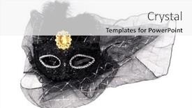  Presentation with masquerade mask - Beautiful PPT theme featuring black-masquerade-mask-with-feathers backdrop and a white colored foreground